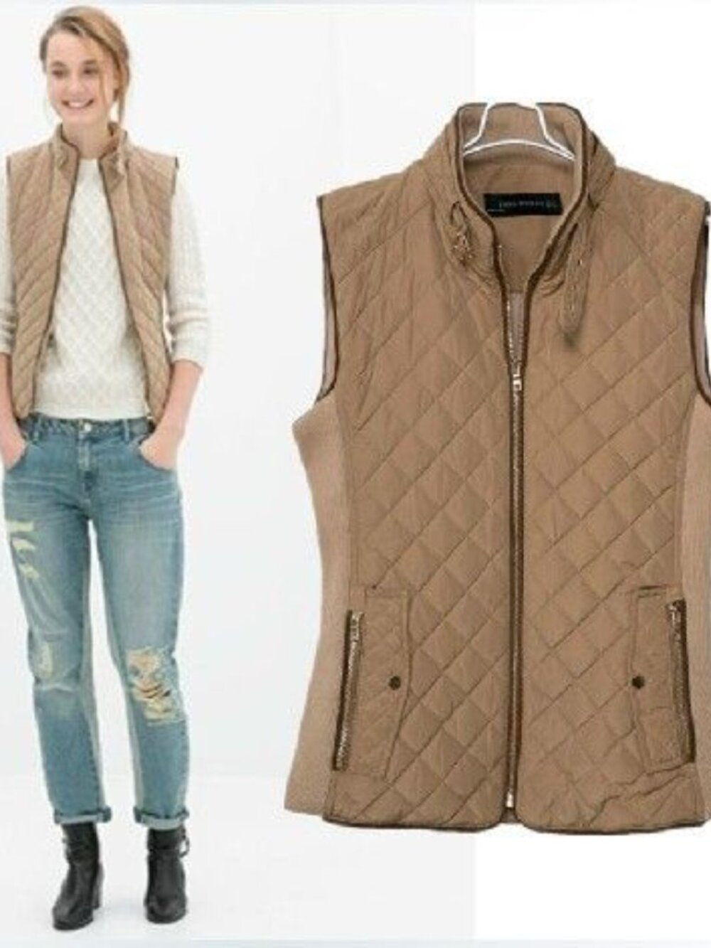 Zara Tan Quilted Vest